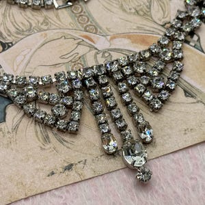 Vintage 1960s Rhinestone Bib Necklace - Clear Rhinestone and Silver Plated Choker