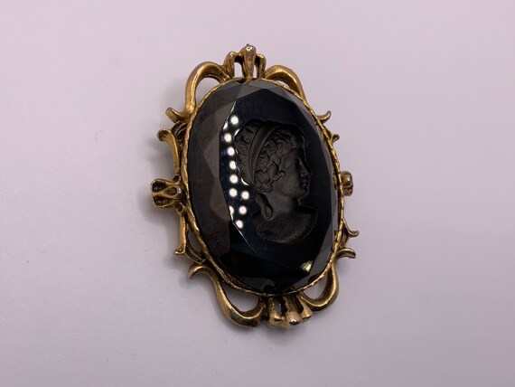 Vintage 1950s Glass Intaglio Cameo Brooch/Pendant… - image 6