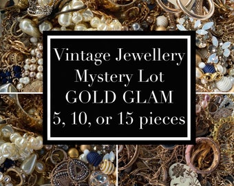 Lote sorpresa de joyería de los años 80 y 90 - Gold Glam - Tono dorado-Perla sintética-Rhinestone - Lote vintage - Lote personalizado usable- Lote de joyería misteriosa