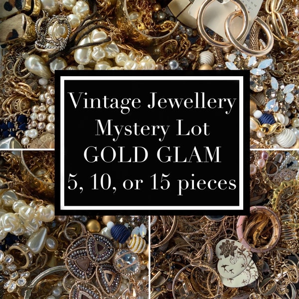 80s and 90s Jewellery Surprise Lot - Gold Glam - Gold Tone-Faux Pearl-Rhinestone - Vintage Lot - Custom Lot Wearable- Mystery Jewellery Lot