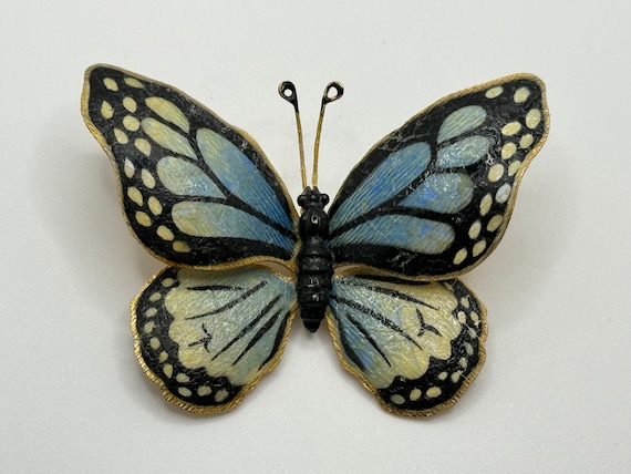 Vintage 1940s WEISS Butterfly Brooch - Enamel - R… - image 1