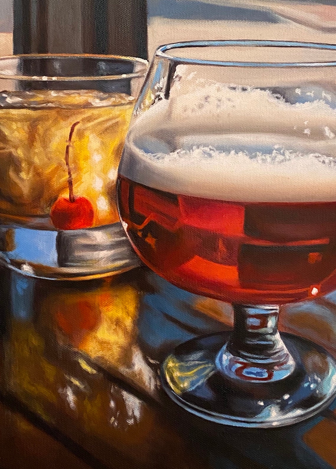 Beer Glass Painting Print. Octoberfest and Old Fashioned. Beer Etsy