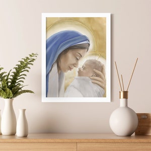 Niño Jesús y la Virgen María Impresión artística - Cartel de la Virgen y el Niño - Día de la Madre, Obra de arte original religiosa, Mesías, Católico, Madre