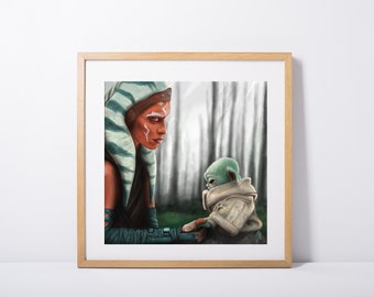 Grogu - Baby Yoda - Ahsoka Tano Inspired Art Print Poster - Star Wars fan, The Mandalorian, The Child, Wall Art, Home Decor