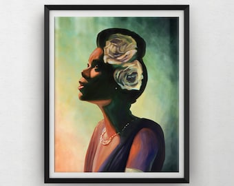 Billie Holiday Inspired Wall Art Print - Jazz Legend Portrait Painting, Music Icon Home Decor, Black History Art, Vintage Jazz Illustration