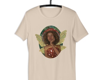 Eshe Mushroom Fairy - Unisex Art T-shirt, cottage core short-sleeve, wearable art, fine art shirt, graphic tee, art apparel, artist clothing