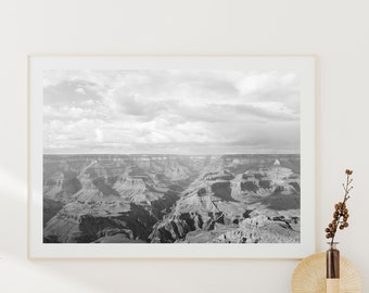 grand canyon national park, arizona desert landscape black and white photography, monochrome wall art print