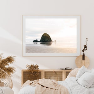 cannon beach oregon nature photography, landscape art, haystack rock home decor, beach art print, horizontal wall art, travel pastel art