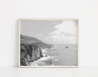 black and white ocean large wall art, big sur print, big sur home decor, landscape decor, travel wall art, northern california