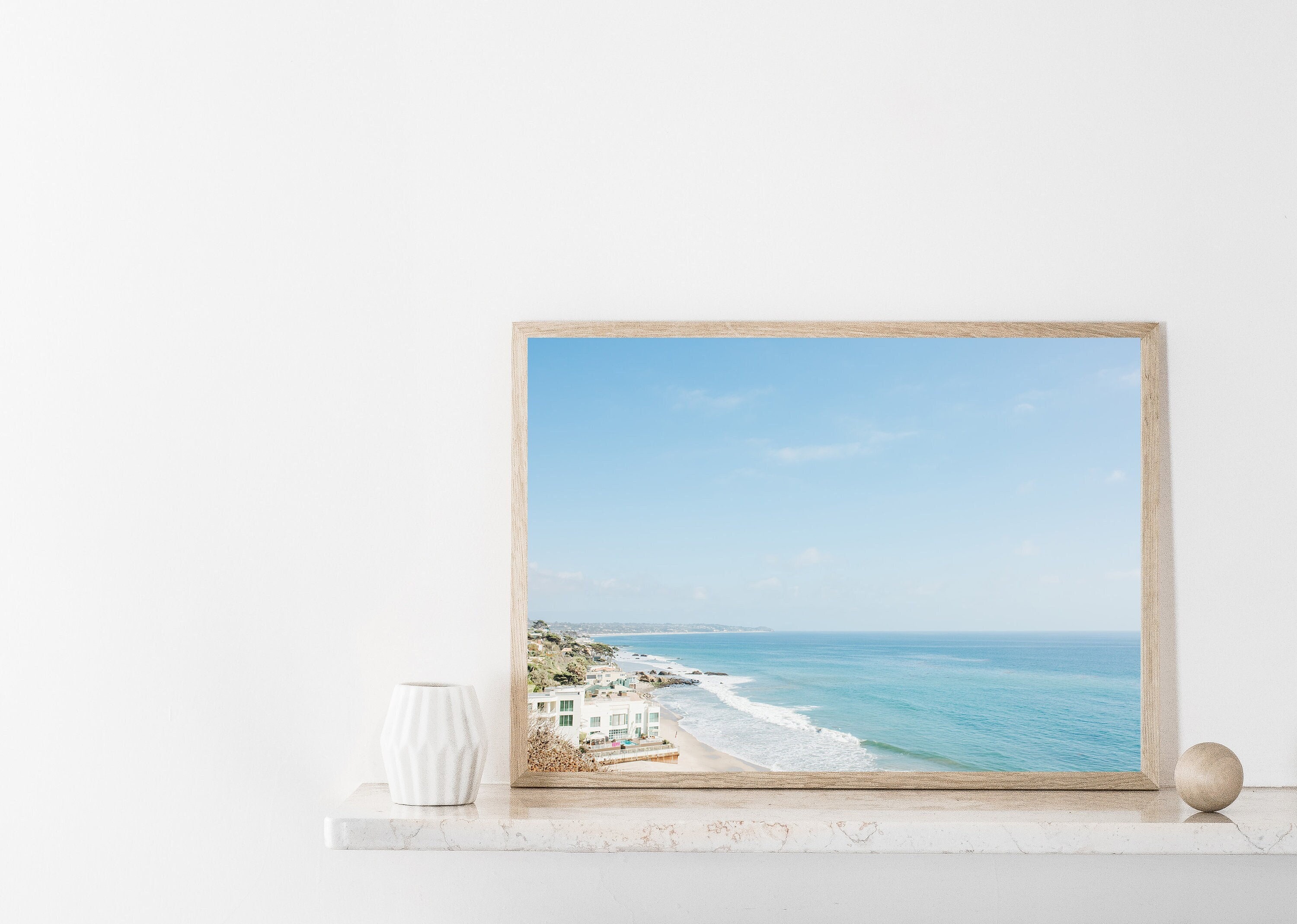impressão do oceano de malibu, arte de parede de praia da Califórnia, arte de parede de fotografia de ondas do mar, decoração de casa azul, decoração costeira