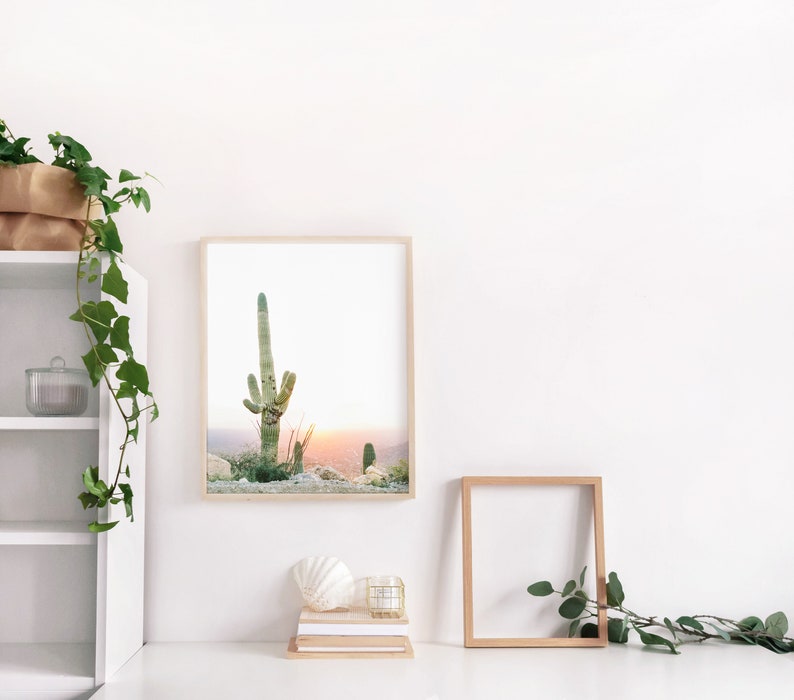 cactus print, boho wall art, saguaro cactus print, tucson arizona wall art, travel large wall art, botanical, succulent wall art image 1