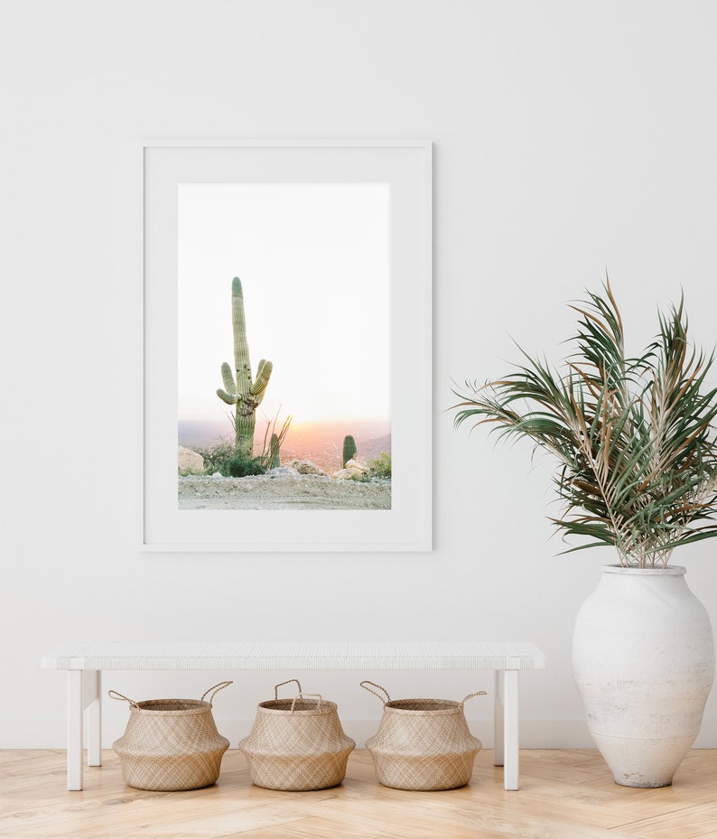 cactus print, boho wall art, saguaro cactus print, tucson arizona wall art, travel large wall art, botanical, succulent wall art image 3