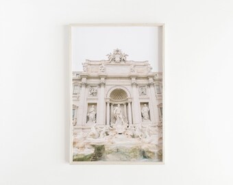 Impresión de la fuente de Trevi, fotografía de Roma, impresión de Italia, decoración de viajes, decoración de pared minimalista, arte de pared grande, impresión de arte llamativo, decoración beige
