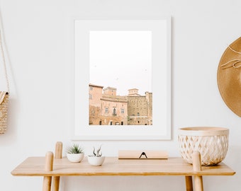 Fotografía de Roma, tejados de Roma, arte de pared minimalista, impresión de Italia, decoración de viajes a Europa, arte de pared grande, impresión de arte de declaración beige, rubor