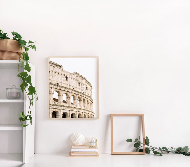 Fotografía de Roma, arte mural del Coliseo de Roma, impresión de Italia, impresión de fotografías de viajes, decoración de pared minimalista, arte mural grande, arte de declaración beige imagen 3
