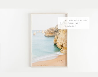 beach wall art print, ocean home decor, travel large wall art, lagos portugal photo, europe print, algarve digital download, printable art