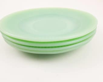Four 'Jane Ray' Saucers With Smooth Bottoms - Jadeite Green - Fire-King Jadeite - Jadite Saucers Only