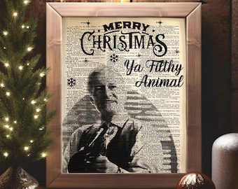 Merry Christmas Ya Filthy Animal Print on Vintage Dictionary Page, Funny Christmas Decor, Unique Holiday Decor, Home Alone Christmas Poster