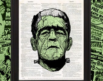 Pop Art Creature from the Black Lagoon Gill-man 8x10 print upcycled Vintage Dictionary Classic Horror Gift for Horror Fan Gothic Home Decor