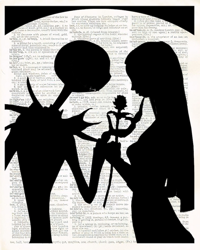 Jack and Sally Silhouette Moon with Black Rose Nightmare | Etsy