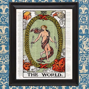 The World Tarot Card Art Print Couples Gift Tarot Reading Alchemy Magic Rider Waite Deck Spiritual Art Vintage Tarot Book Print image 1