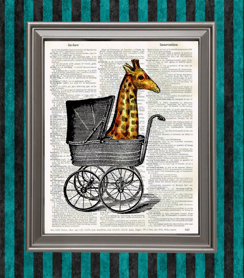 Giraffe in Baby Carriage Kids Room Decor Circus Animal Art Etsy