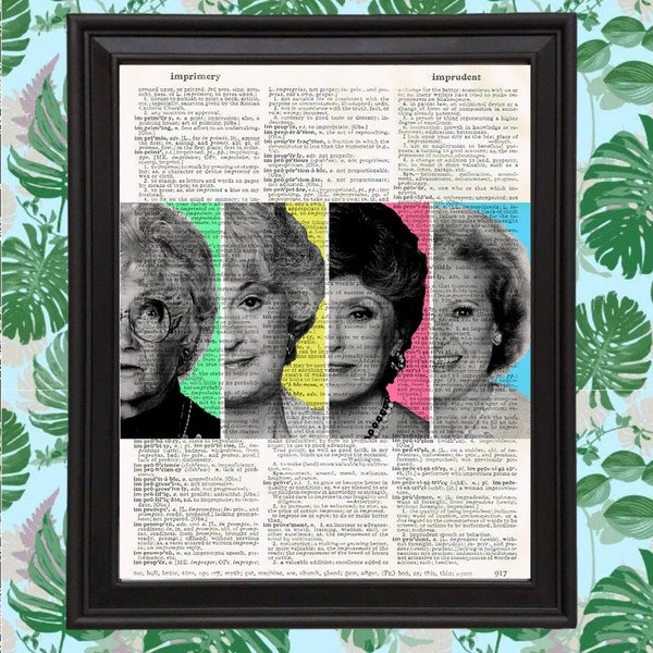 Golden Girls Pop Art sur la page du dictionnaire vintage - Blanche Dorothy Rose et Sophia Golden Girls Poster - Retro TV Decor - Décor de spectacle des années 80 et 90