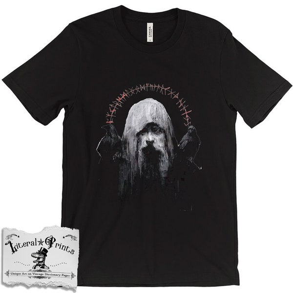 Odin With Ravens And Norse Runes Bella+Canvas Premium T-Shirt, Mythology T-Shirt, Germanic Gods Shirt, Viking Shirt