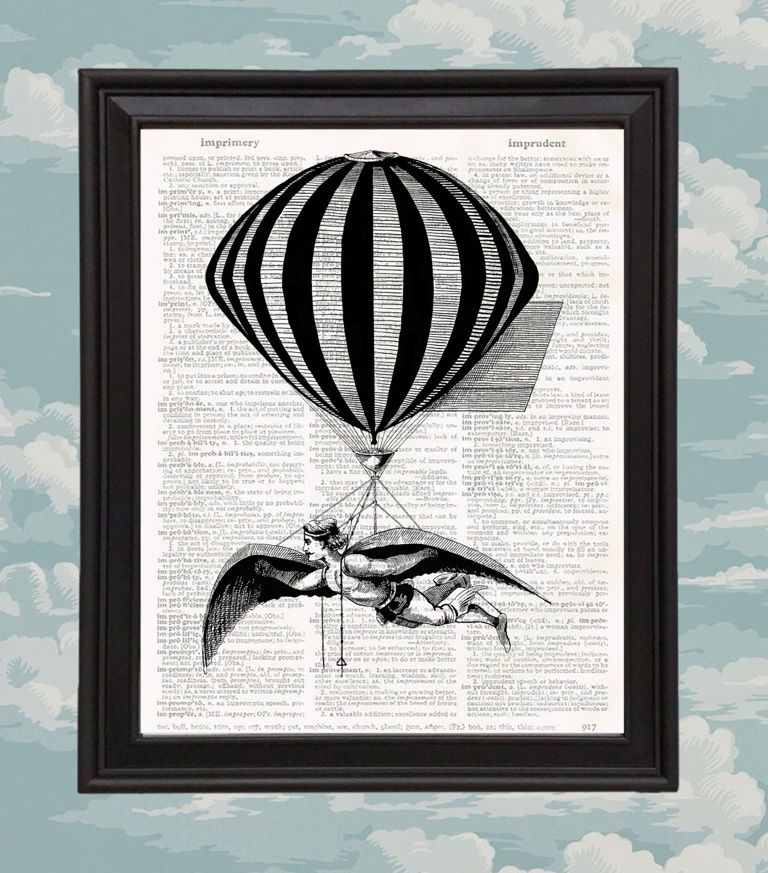 Hot Air Balloon Steampunk Machinery Flying Man Contraption Etsy
