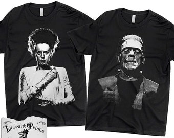 Frankenstein Couple 2-Pack Premium Tees, Universal Classic Horror,Goth Couple Gifts, Scary Movie Clothing, High Quality Next Level 3600