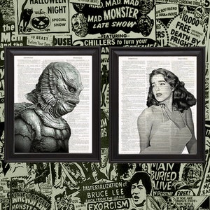 Creature from the Black Lagoon 2-pack 8x10 prints Gillman and Julie Adams Classic Horror Gift for Couple Horror Wedding Gift Halloween Decor