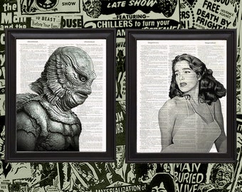 Creature from the Black Lagoon 2-pack 8x10 prints Gillman and Julie Adams Classic Horror Gift for Couple Horror Wedding Gift Halloween Decor