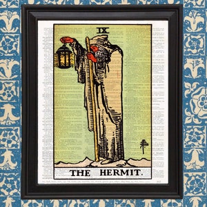 The Hermit Tarot Card Art Print Major Arcana Gothic home Decor Occult Art Rider Waite Smith Tarot Deck Alchemy Poster Occult Illustration image 1