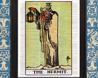 The Hermit Tarot Card Art Print Major Arcana Gothic home Decor Occult Art Rider Waite Smith Tarot Deck Alchemy Poster Occult Illustration