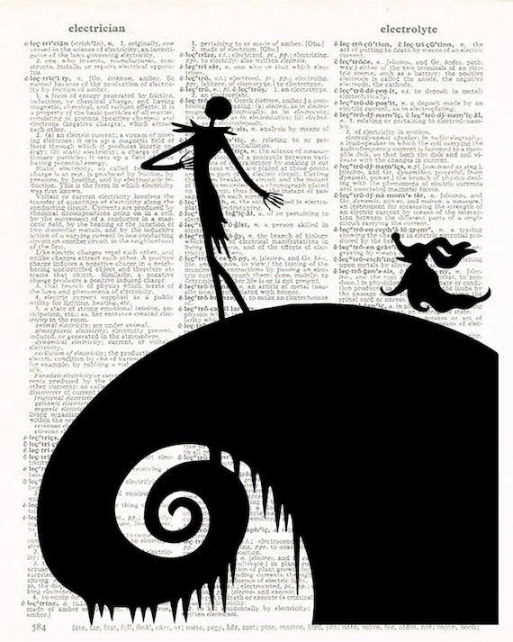 Jack Skellington and Zero Silhouette on Spiral Hill Nightmare Before  Christmas Home Decor Halloween Wall Art Dog Lover Gift Dictionary 8x10 