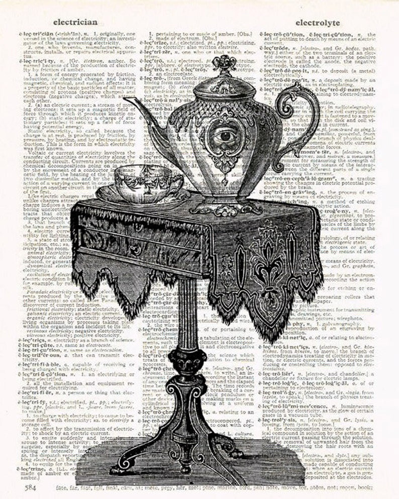 Eye Tea You tea table Victorian wall art weird home decor kitchen sign strange and unusual vintage dictionary page art print scary decor
