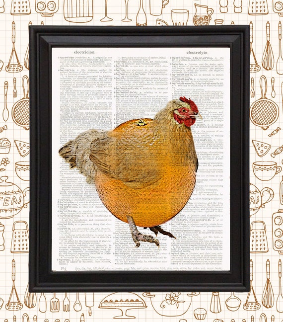 Orange Chicken. Because It's Funny Print on Vintage Dictionary Page,  Funny Anthropomorphic Kitchen Decor, Weird Stuff, Gift for Mom 