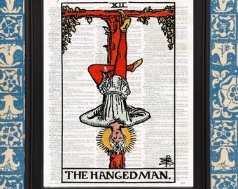 Hanged Man Tarot Card Art Print Tarot Reading Alchemy Magic Rider Waite Deck Spiritual Art Vintage Tarot Book Page Art Print Tarot Deck