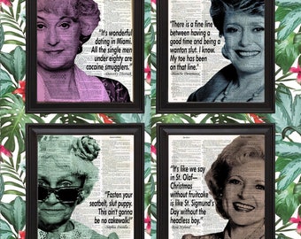 Golden Girls Prints on Vintage Dictionary Pages, Dorothy Blanche Sophia Rose Funny Quotes, Golden Girls Wall Art, Retro 80s 90s TV Posters