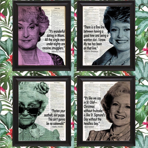 Golden Girls Prints sur des pages de dictionnaire vintage, Dorothy Blanche Sophia Rose Citations drôles, Golden Girls Wall Art, Affiches TV rétro des années 80 et 90