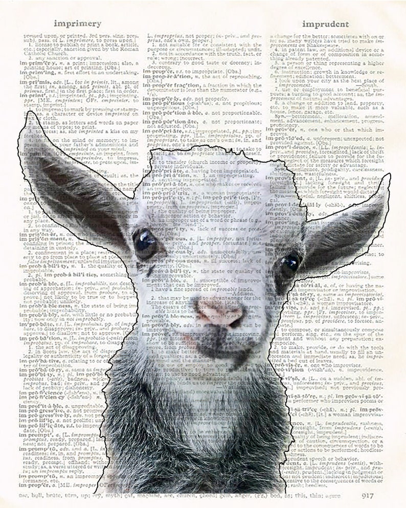 Nursery Baby Goat Print On Vintage Book Page Word Art 8x10 Baby Farm Animal Decor Homestead Kitchen Wall Art Print Farm House Kitchen