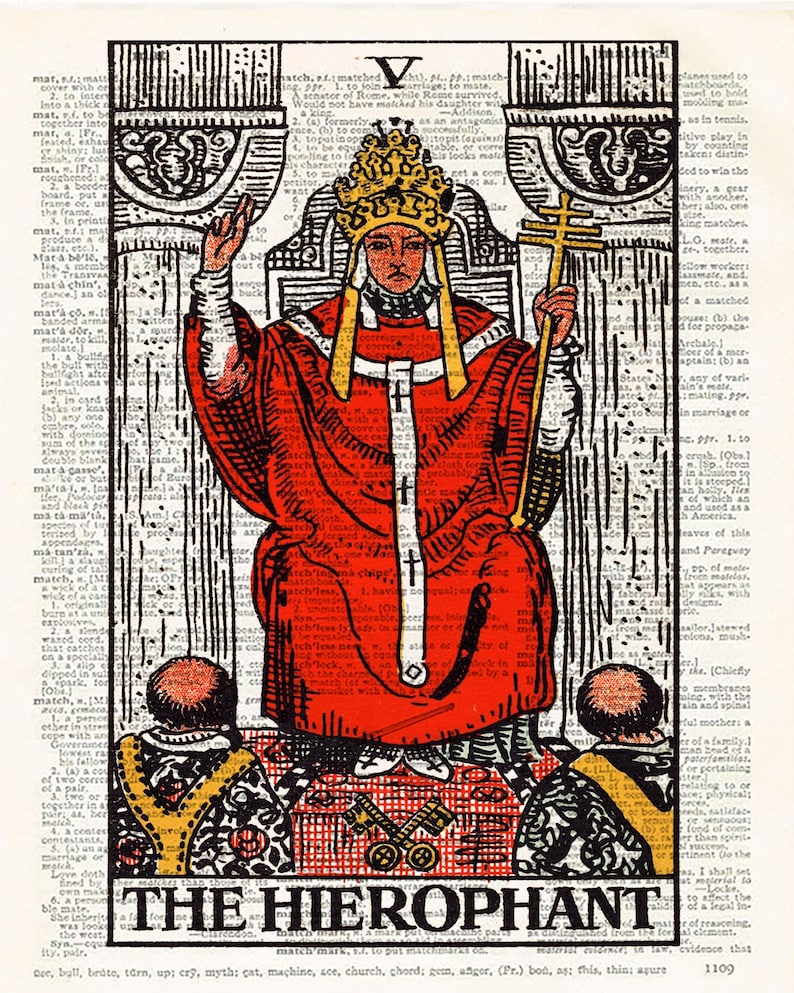 The Hierophant Tarot Card Art Print Major Arcana Gothic Home Decor Occult Art Rider Waite Smith Tarot Deck Alchemy Art Occult Illustration image 2