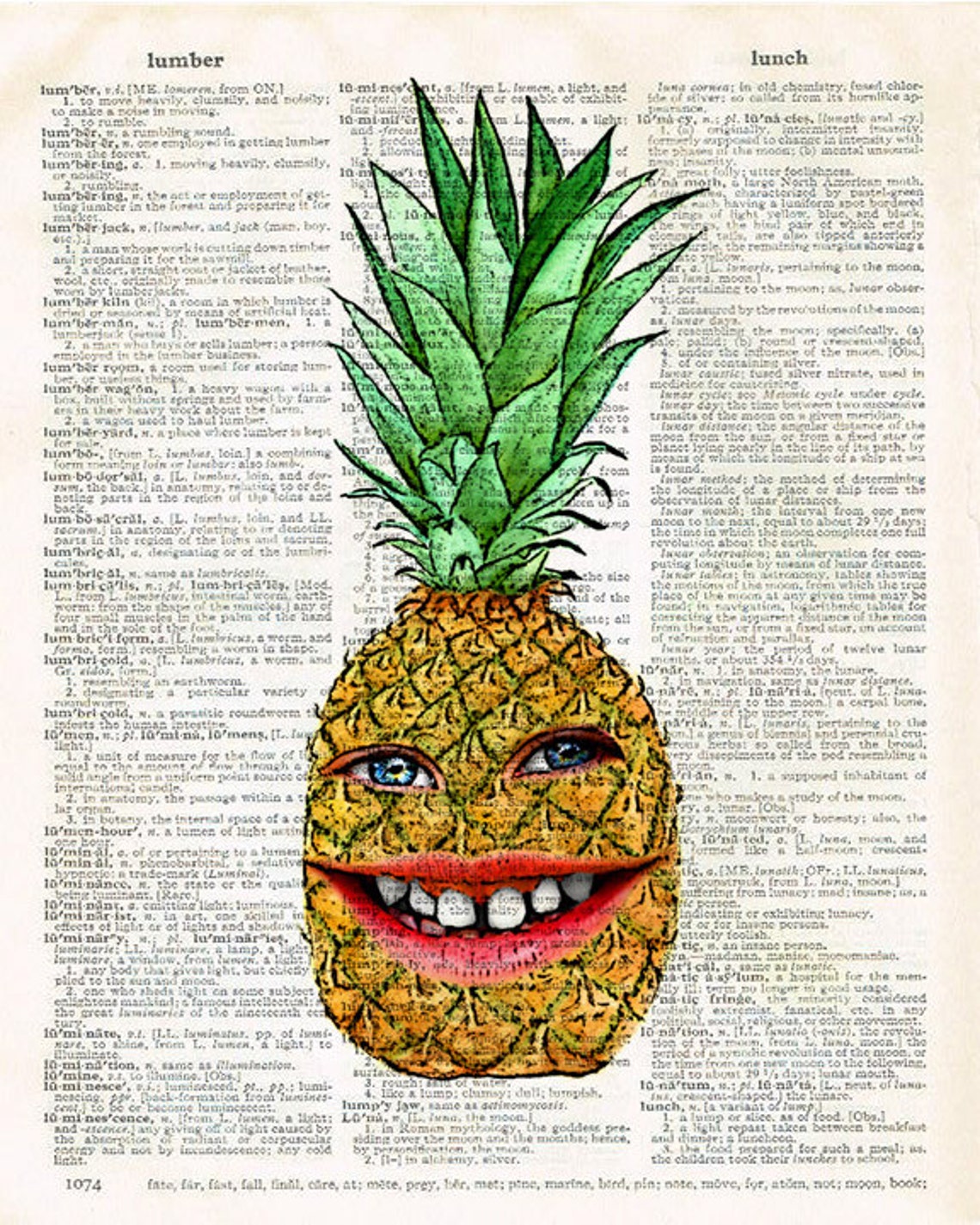 Pineapple With a Funny Smile Face Pineapple Fruit Art Home Etsy
