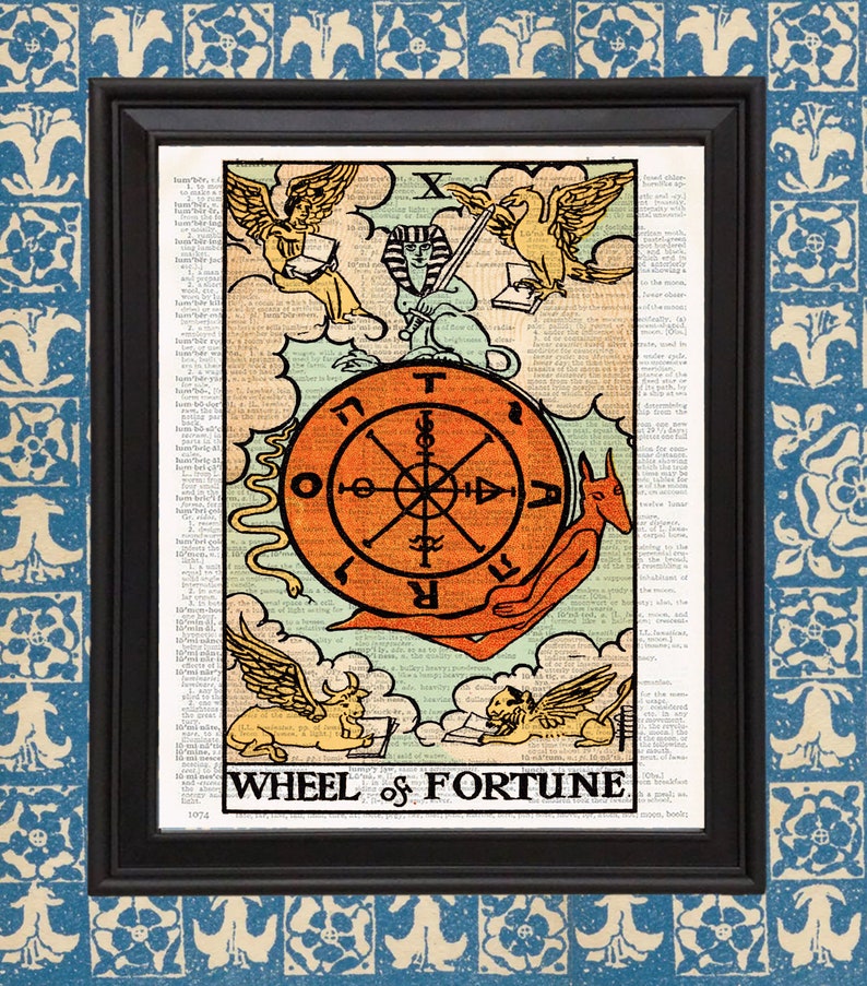 The Wheel of Fortune Tarot Card Art Print Couples Gift Tarot Reading Alchemy Magic Rider Waite Deck Spiritual Art Vintage Tarot Book Print