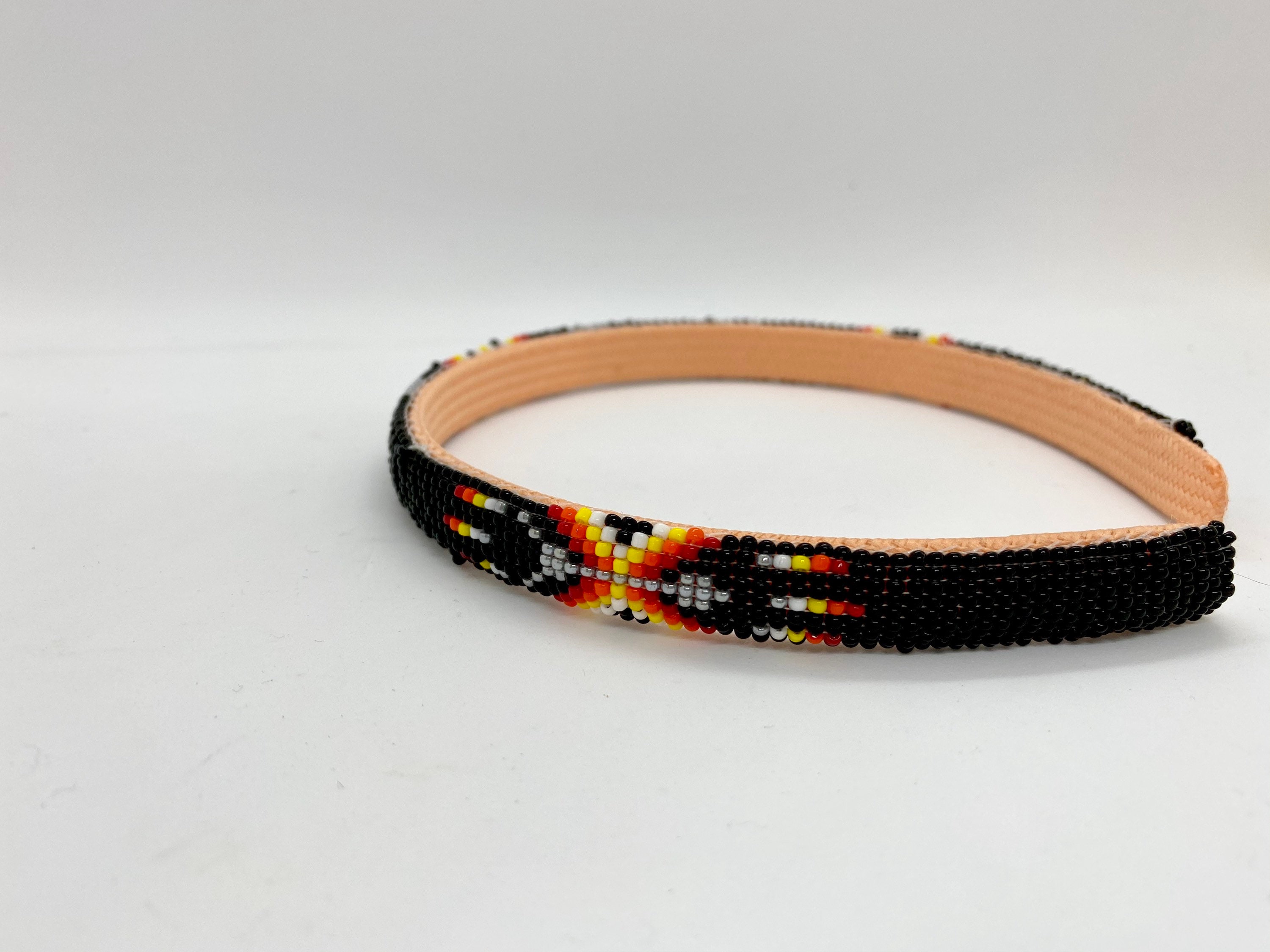 Native American Beaded Headband Black Handmade Beadwork