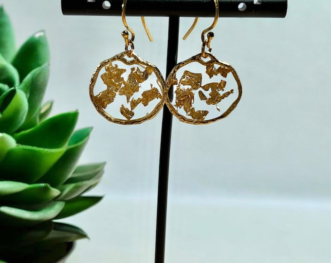 Gold Leaf Earrings - 14k Gold Filled Hooks - Handmade