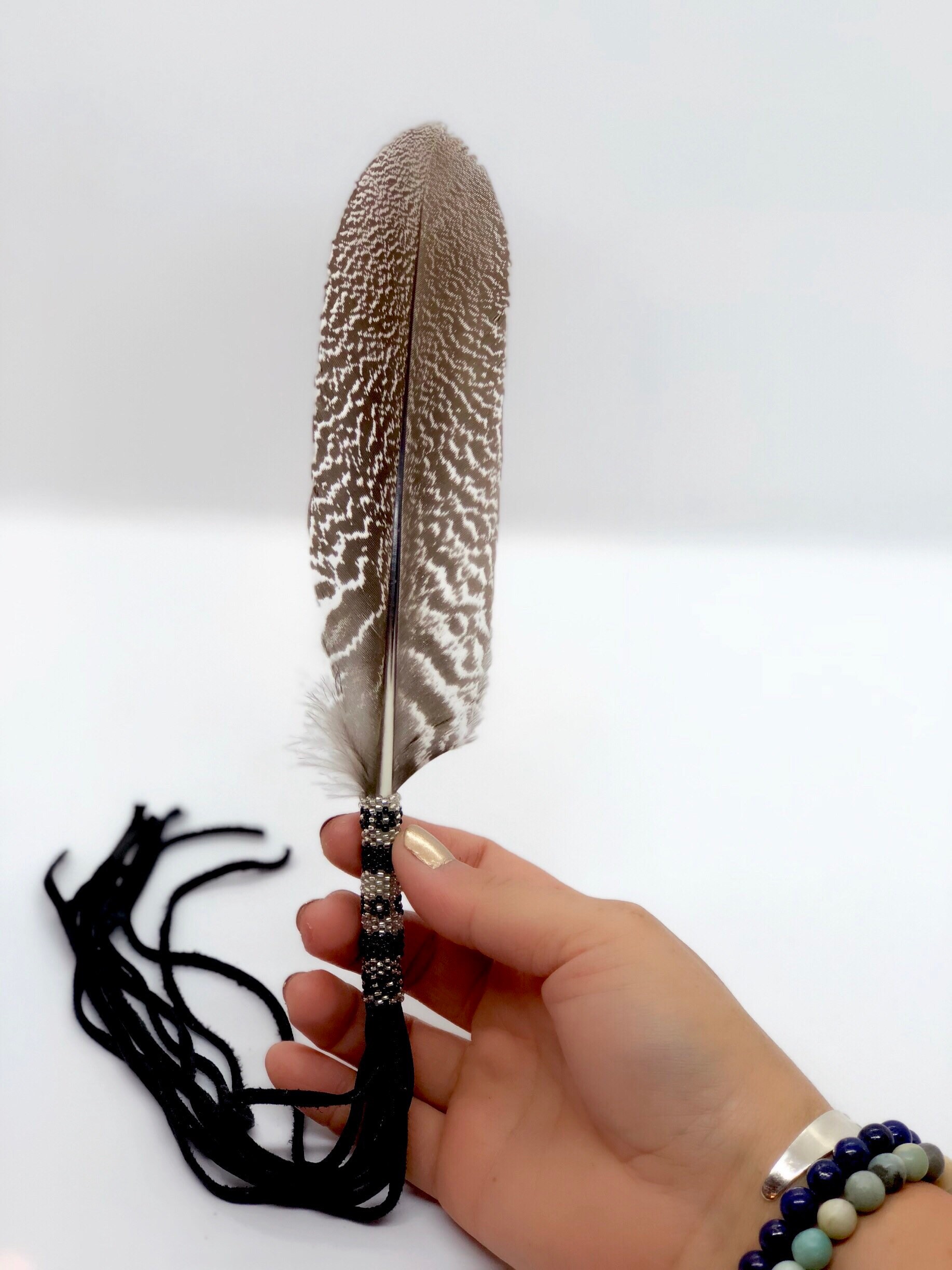 Beaded Smudge Feather Beaded Prayer Feather Turkey Feather Native