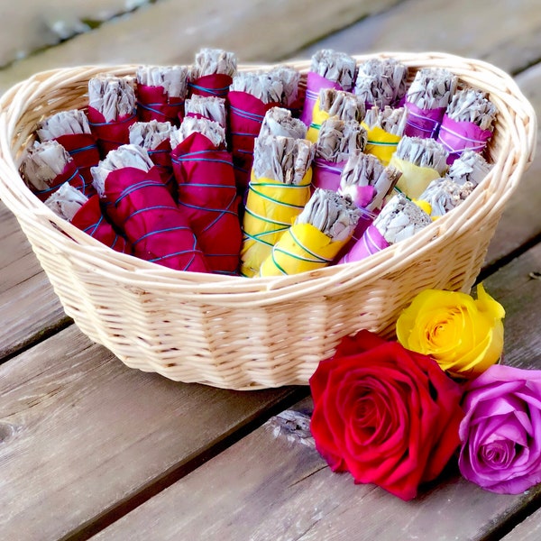 Organic White Sage & Rose Smudge - Sold Individually - Red - Yellow - Purple