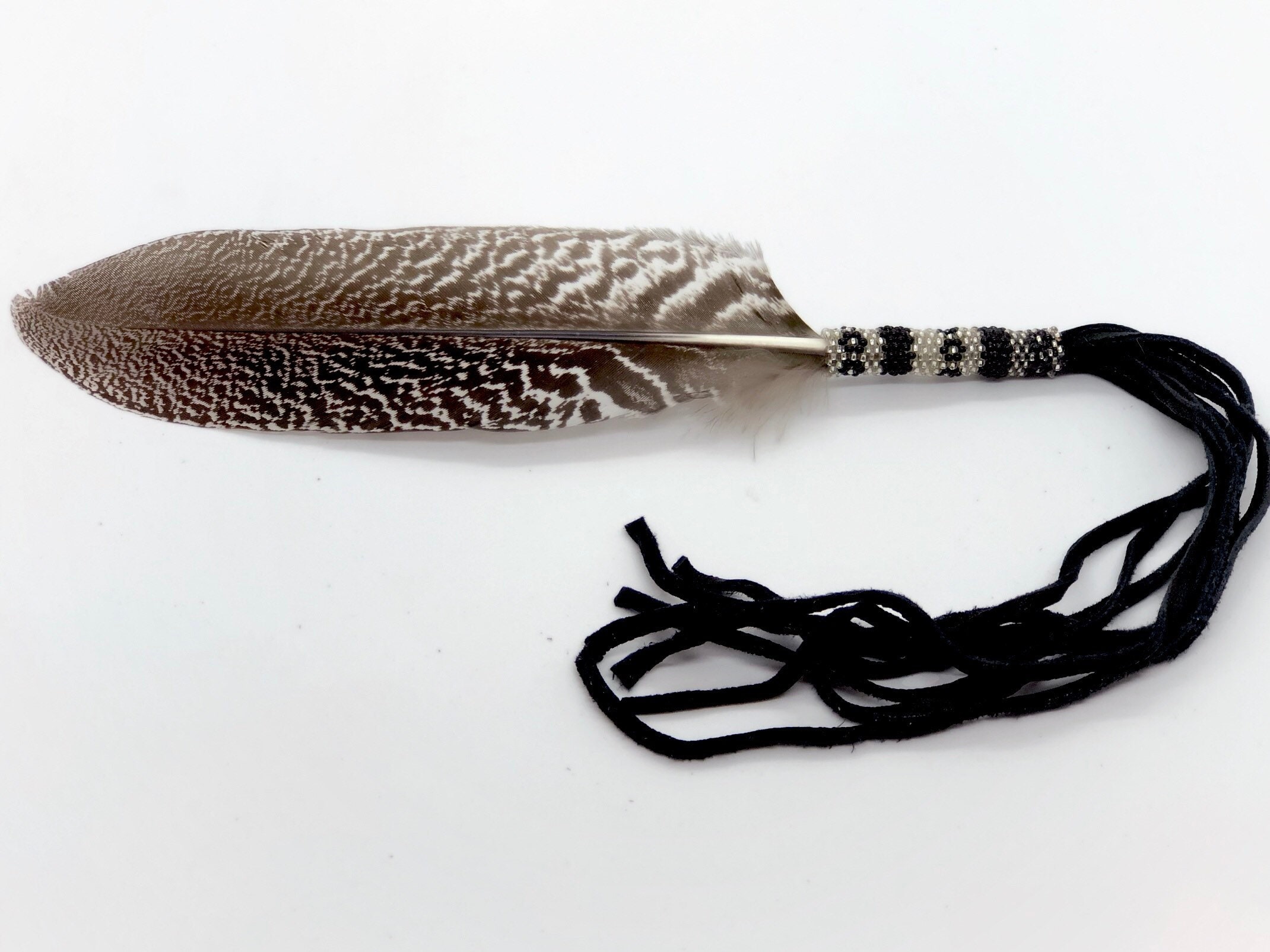 Beaded Smudge Feather Beaded Prayer Feather Turkey Feather Native