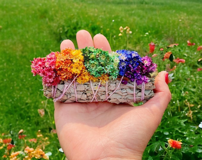 White Sage with Rainbow Cornflowers - Organic Sage - Smudge Sticks